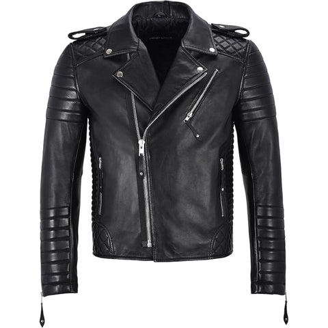 Men’s Slim Fit Leather Biker Bomber Café Racer Jacket