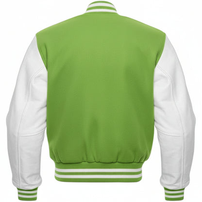 Kelly Green & White Letterman Bomber Style Varsity Jacket For Unisex