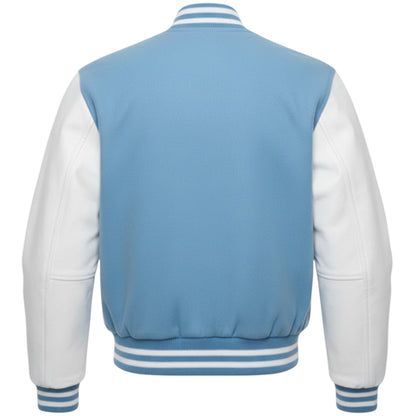 Unisex Bright Sky Blue & White Letterman Bomber - Retro Varsity Style
