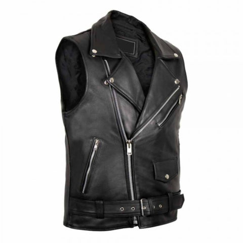 Premium Men Black Leather Motorcycle Vest Auden Design