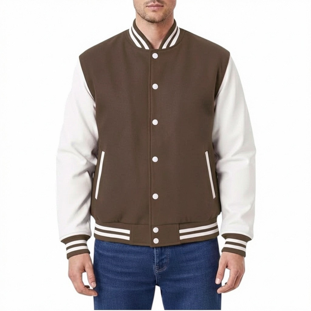 Premium All Wool Varsity Letterman Jacket with White Leather Sleeves