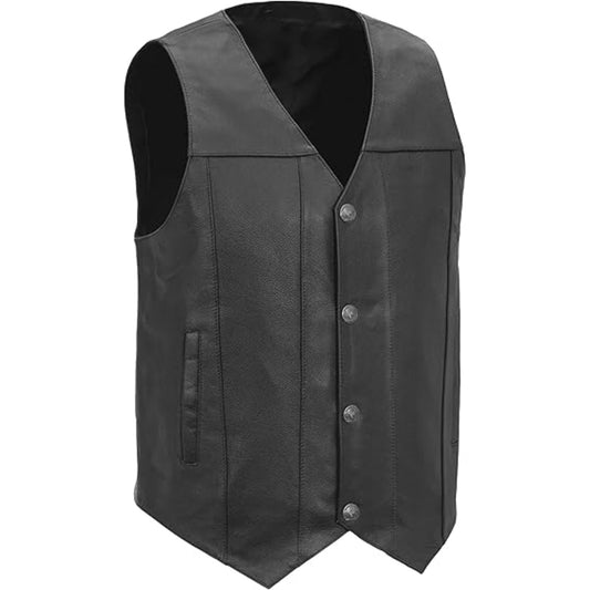Black leather vest on a white background