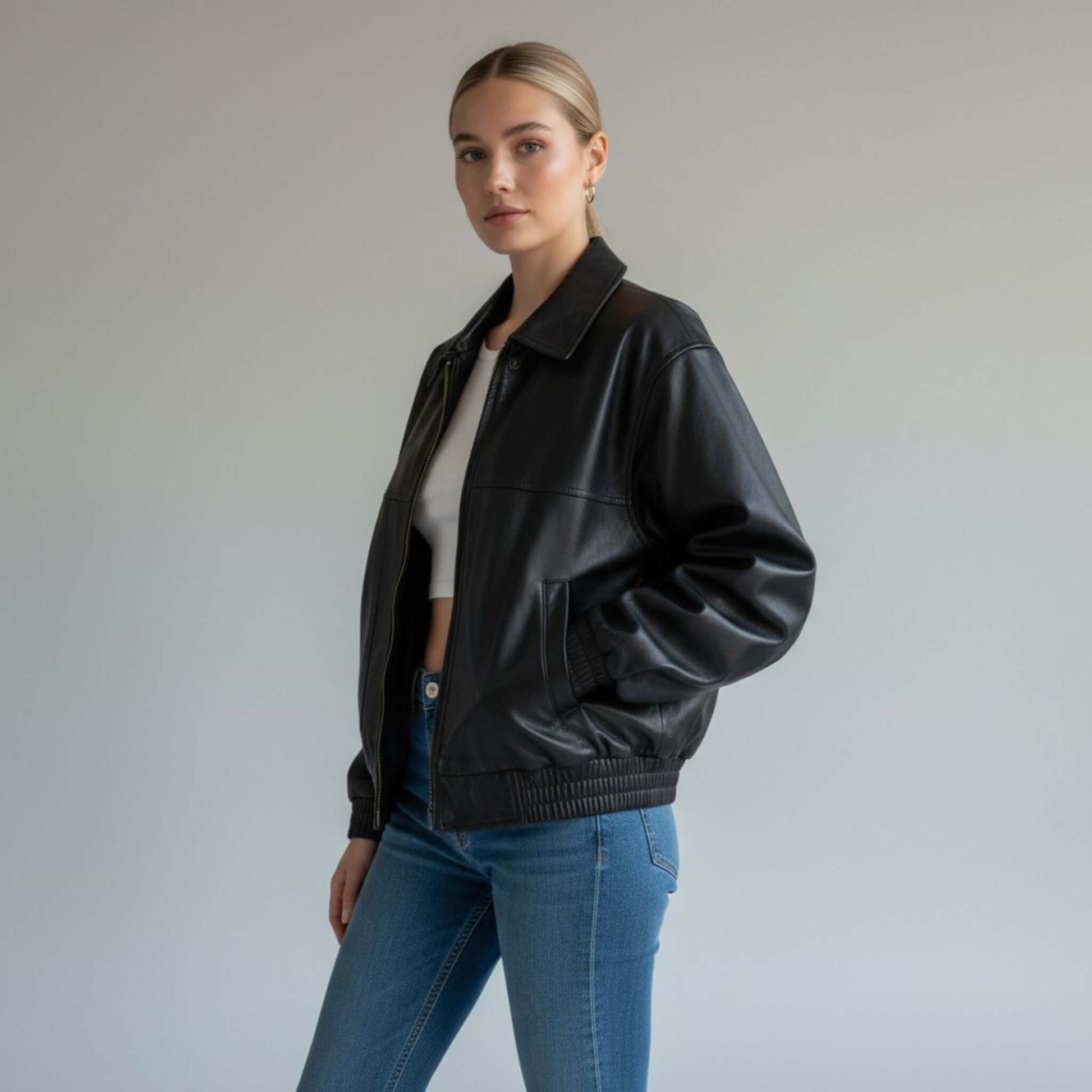 Authentic Retro Oversized Leather Jacket for women
