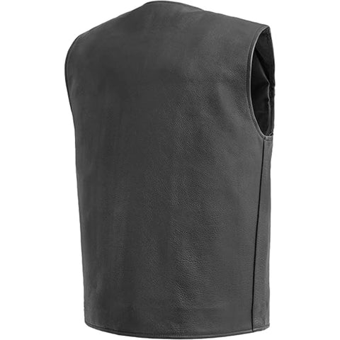 Premium Men Club Black Leather Vest with Zipper