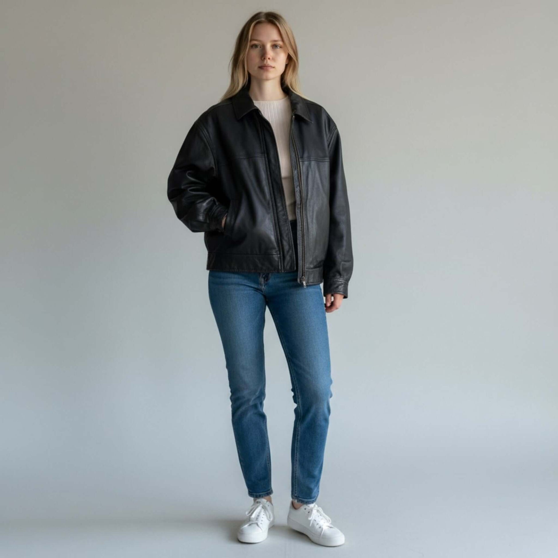 Authentic 90s Women Leather Bomber Vintage Flair