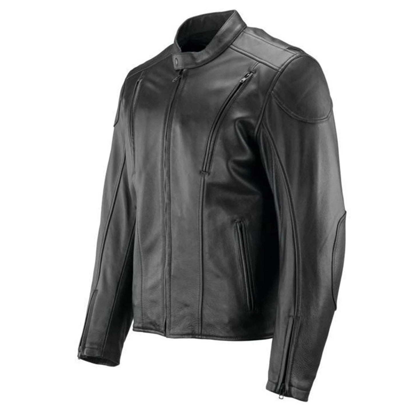 Black leather jacket on a white background