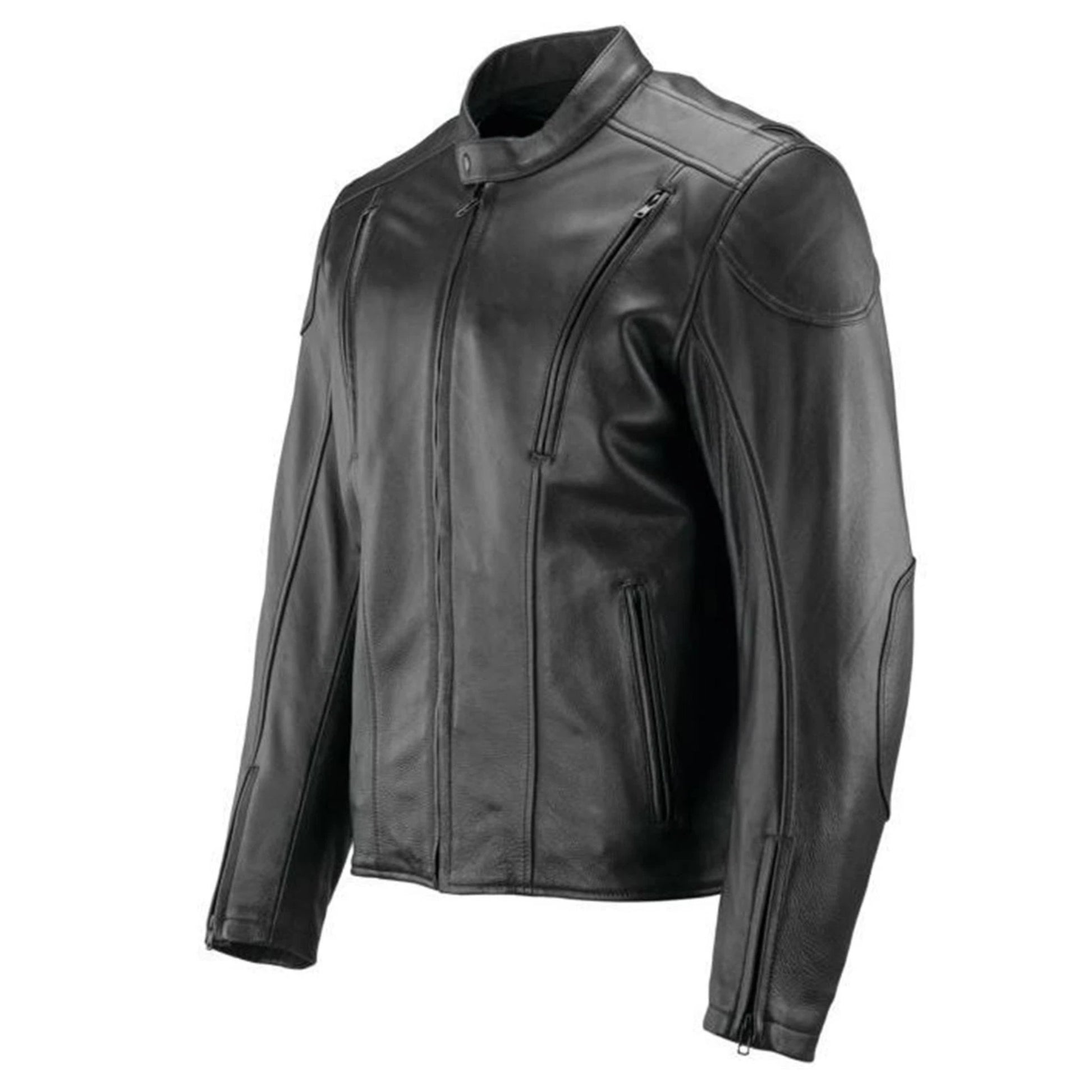 Black leather jacket on a white background