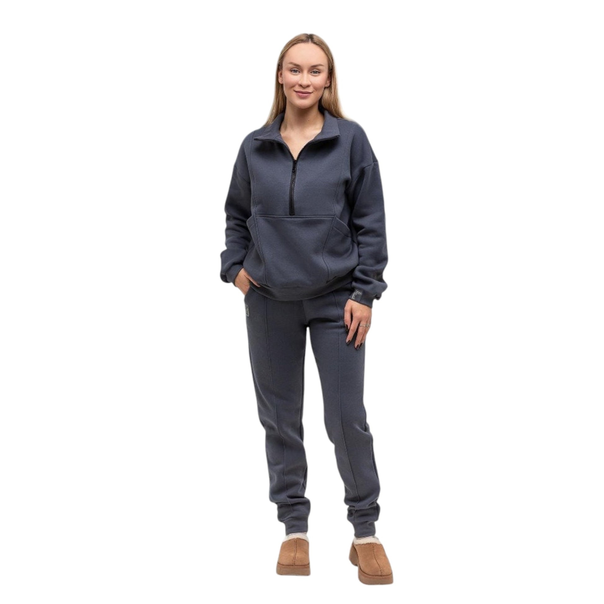Women Half-Zip Tracksuit Set with Kangaroo Pocket 