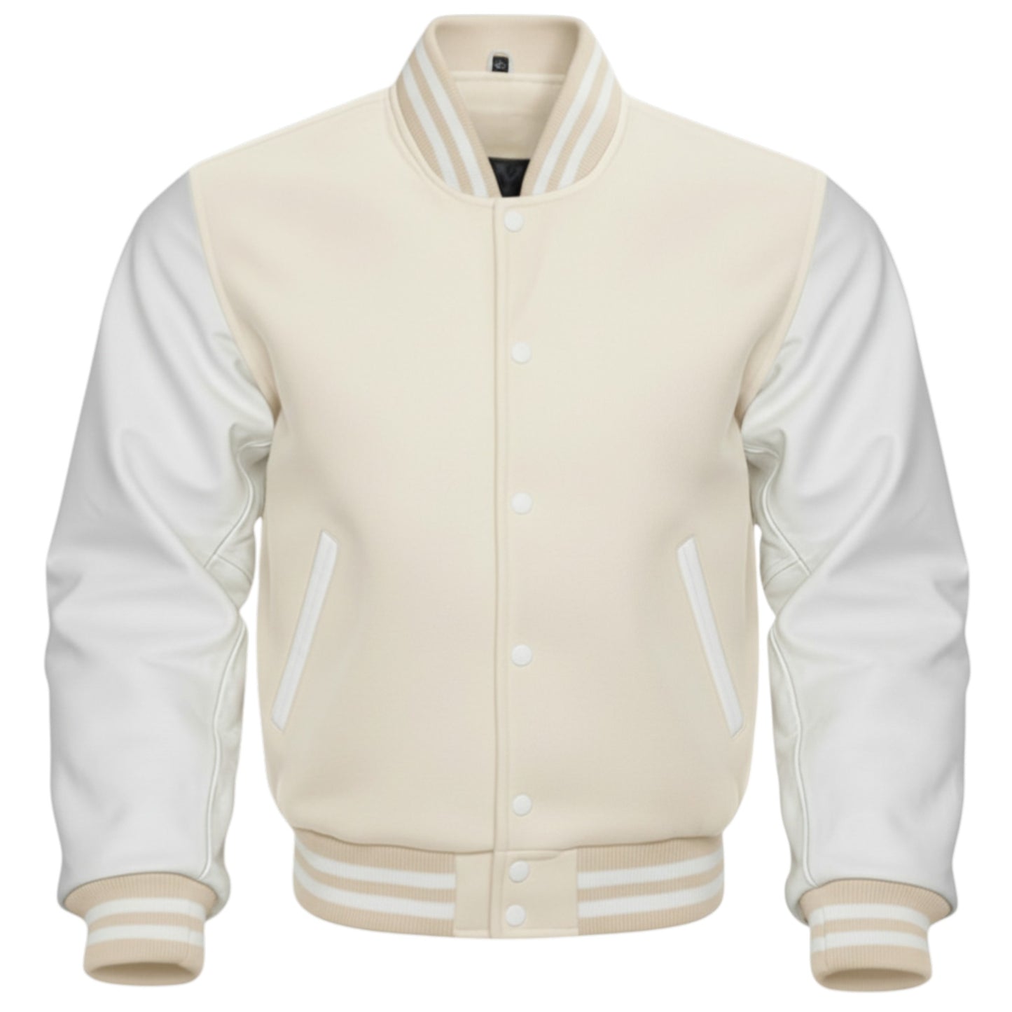 Off-White & Cream Classic Varsity Letterman Athletic Bomber Jacket