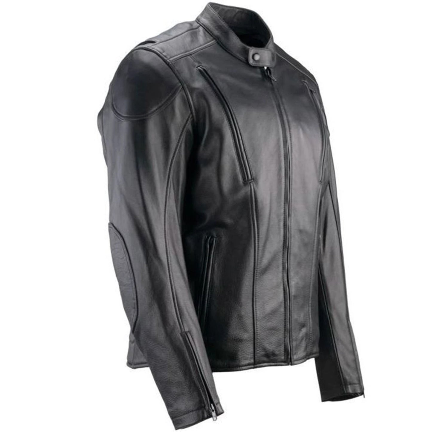 Black leather jacket on a white background