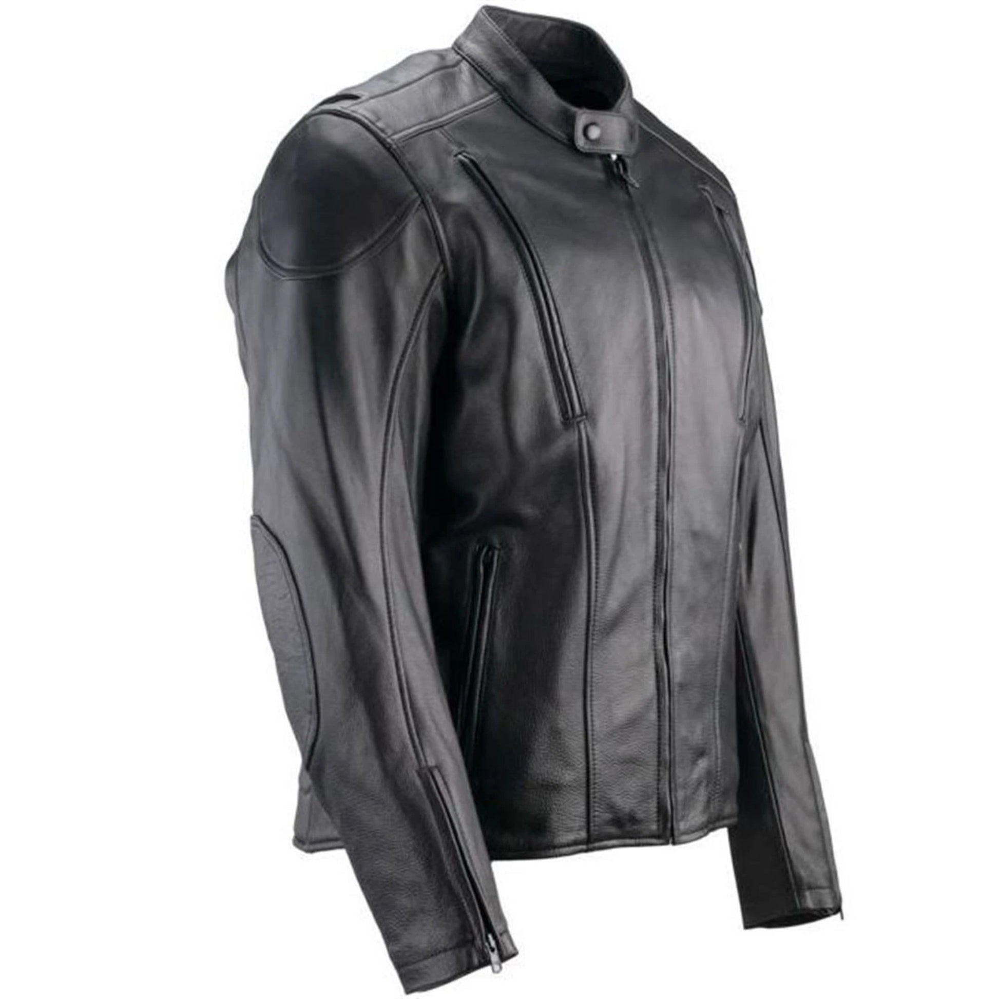 Black leather jacket on a white background