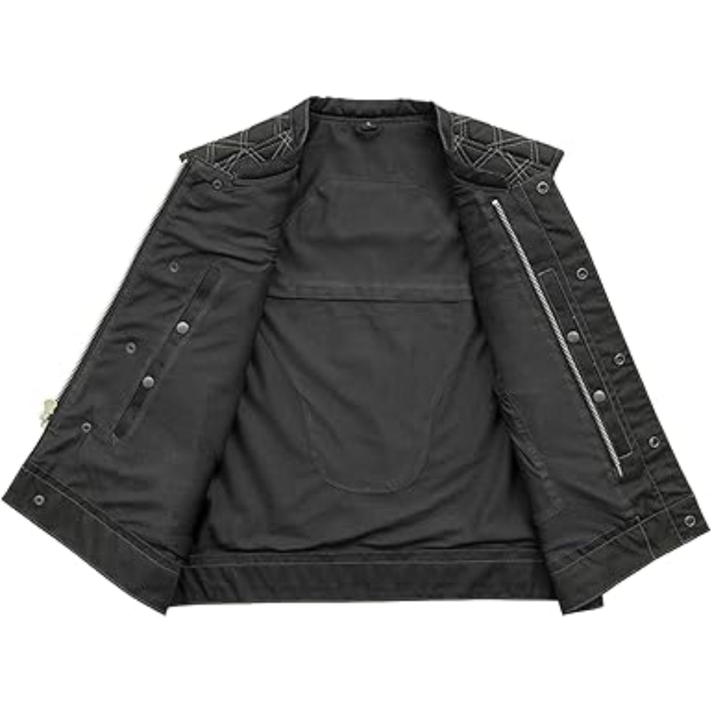 Black jacket with zippers and buttons on a white background