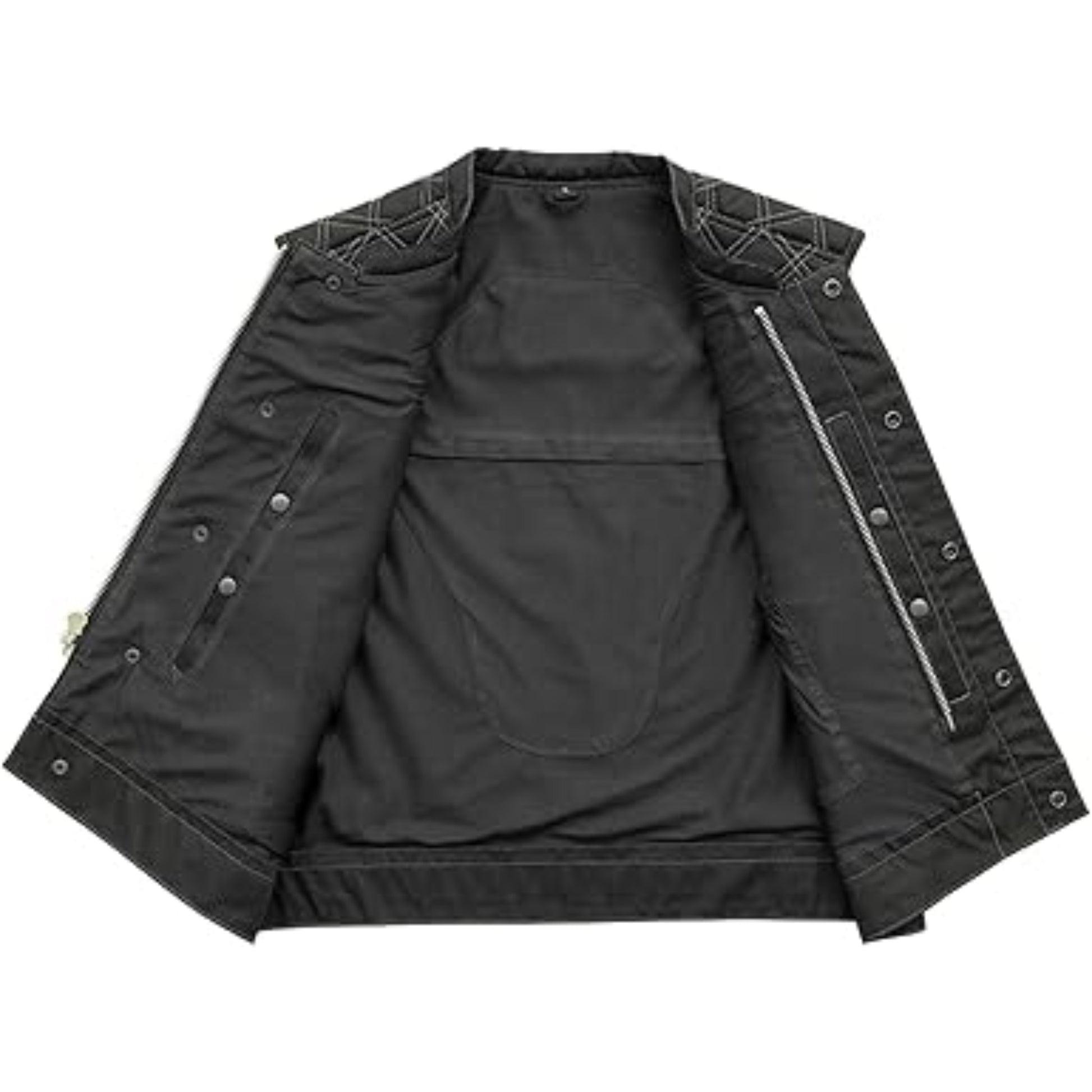Black jacket with zippers and buttons on a white background