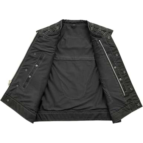 Downside Men Biker Vest Black & Color Trim Leather