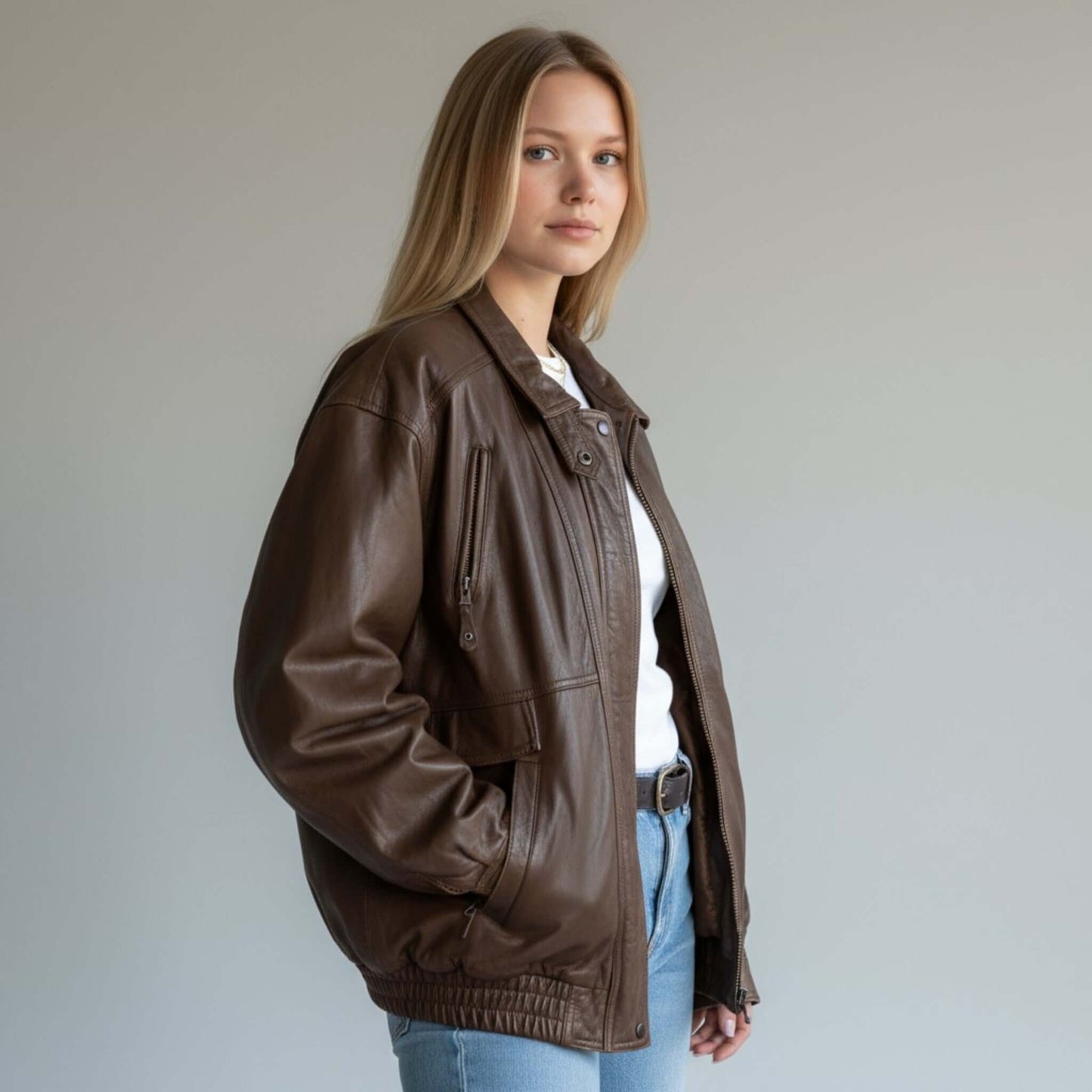 Genuine Brown Leather Vintage Bomber Jacket