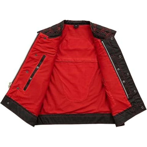 Downside Men Biker Vest Black & Color Trim Leather