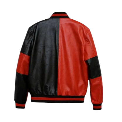 Black and red leather jacket on a white background