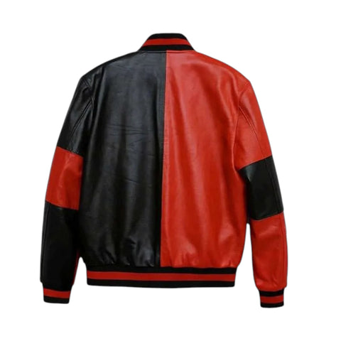 Black and red leather jacket on a white background