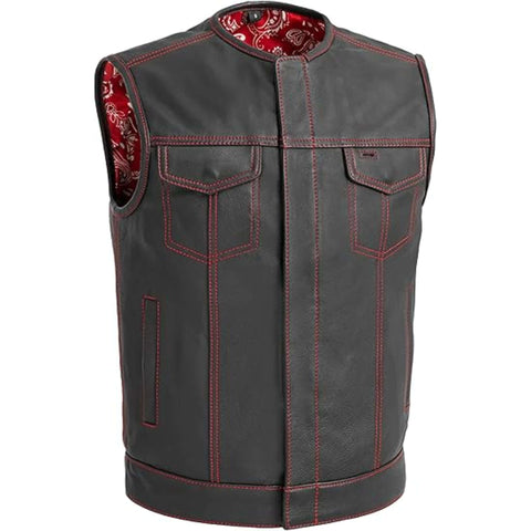 FTL Black Leather Biker Vest Concealed Carry Club Style