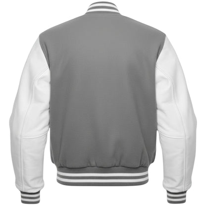 Grey Varsity Letterman Jacket White Contrast Sleeve Bomber Outerwear