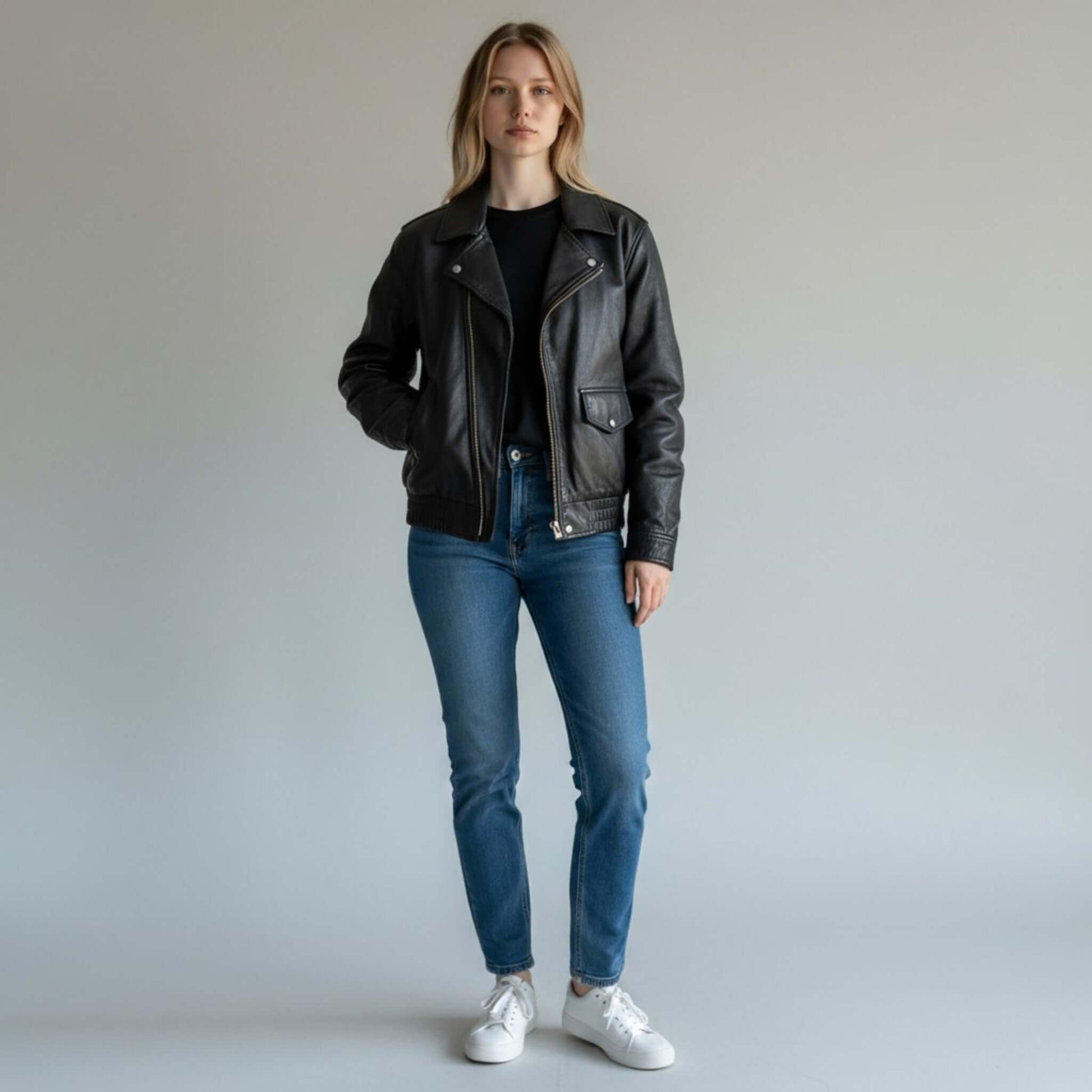 Women Vintage 90s Oversize Genuine Leather Bomber Jacket