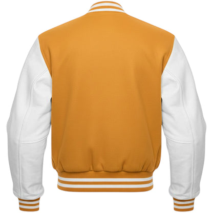 Mustard Yellow & White Contrast Sleeve Varsity Letterman Bomber Jacket