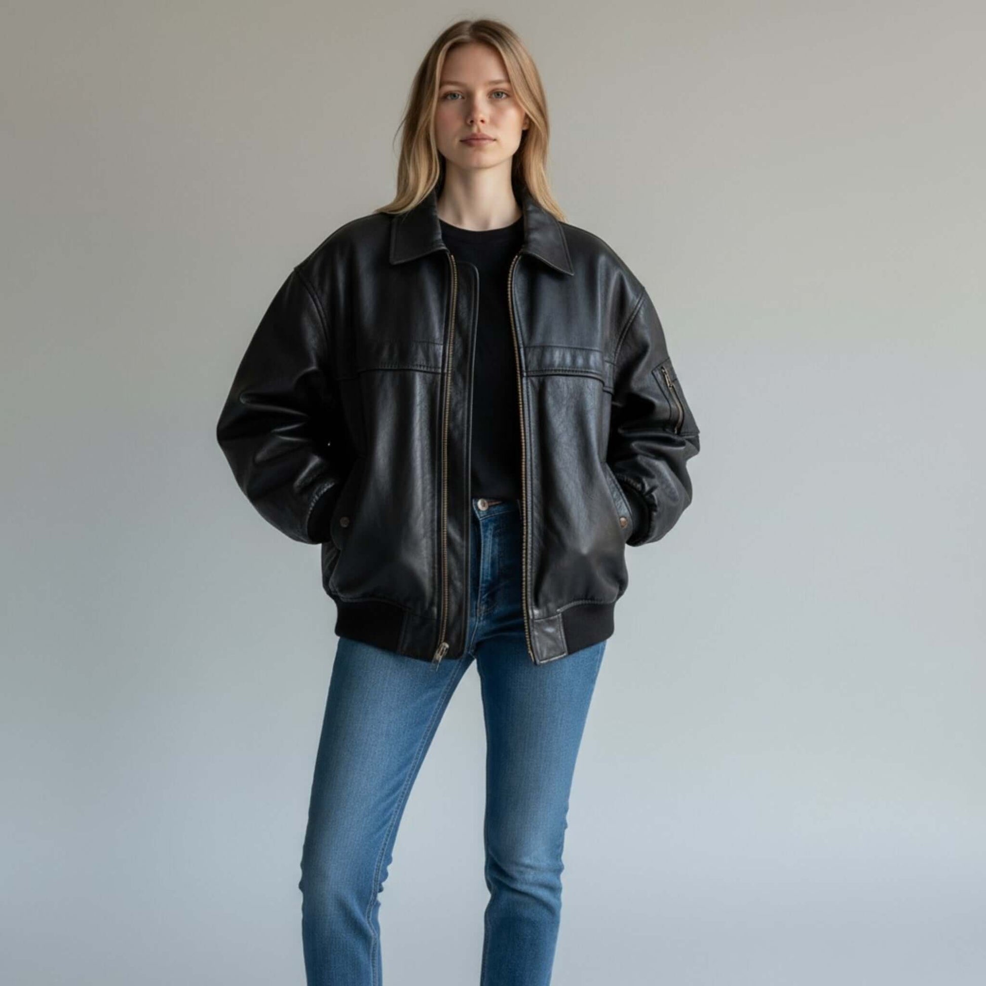 Women Heritage Oversized Leather Jacket Vintage 90s Style