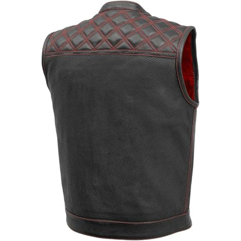 Downside Men Biker Vest Black & Color Trim Leather