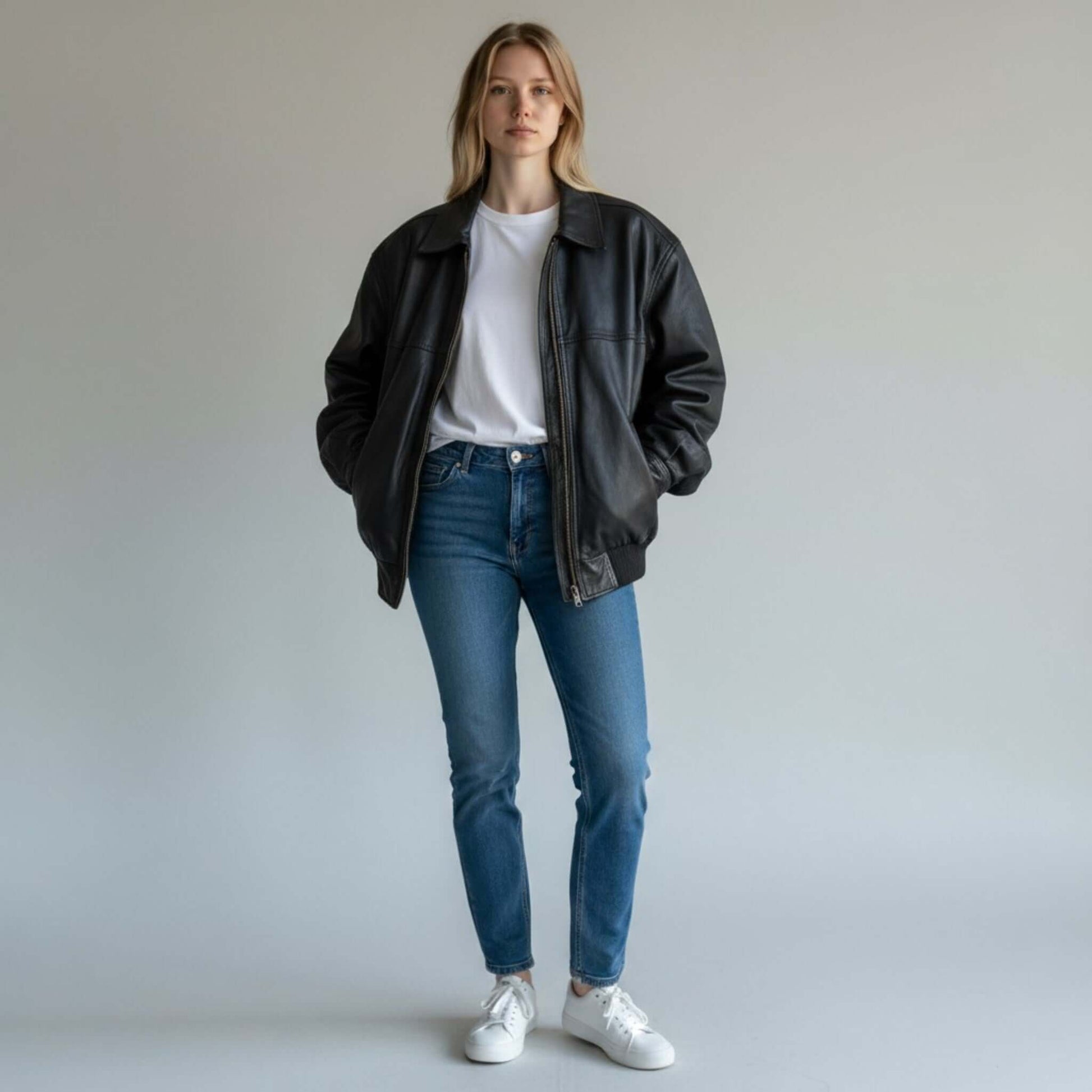 Authentic 90s Women Leather Bomber Vintage Flair