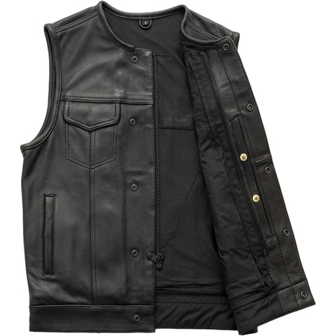Blaster Men Leather Biker Vest Club Style Concealed Carry