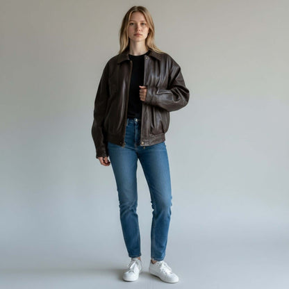 High-Quality 90s Brown Leather Bomber - Women's