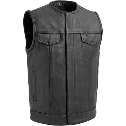 Men Black Outlaw Club Vest Leather Biker Gear