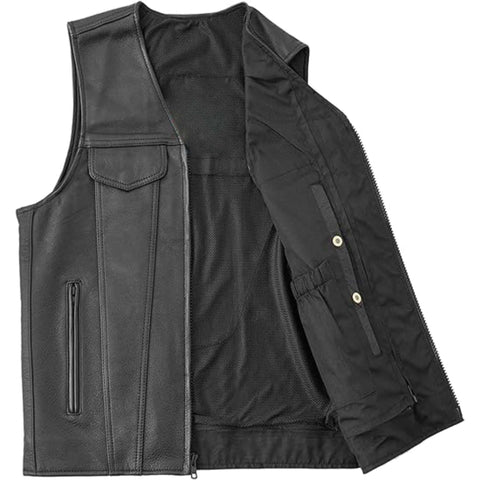 Premium Men Club Black Leather Vest with Zipper
