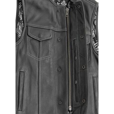 FTL Black Leather Biker Vest Concealed Carry Club Style