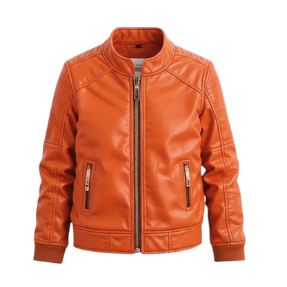 Orange leather jacket on a white background