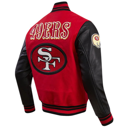 49ers Classic Wool & Leather Varsity Jacket Red Body, Black Sleeves