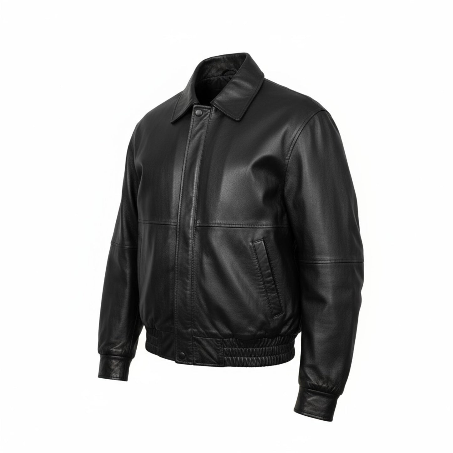 Black leather jacket on a white background