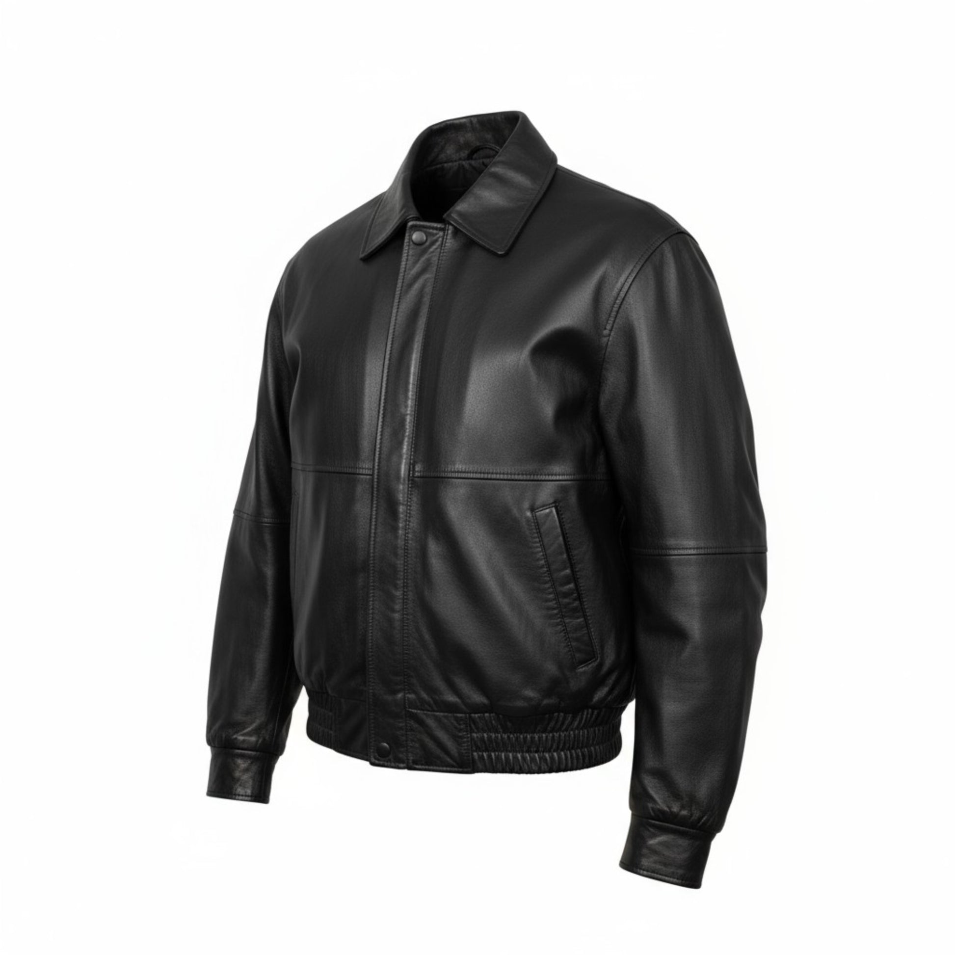 Black leather jacket on a white background