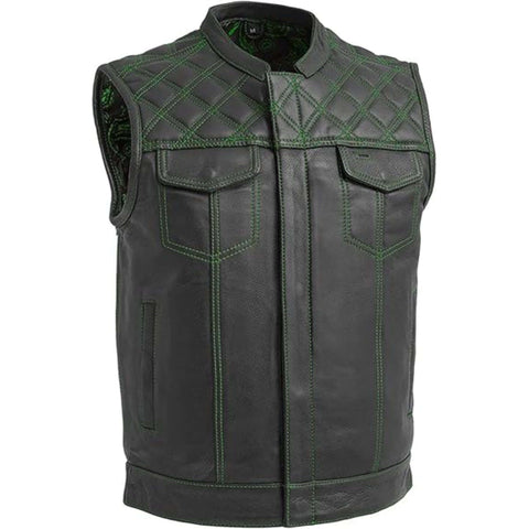 Downside Men Biker Vest Black & Color Trim Leather