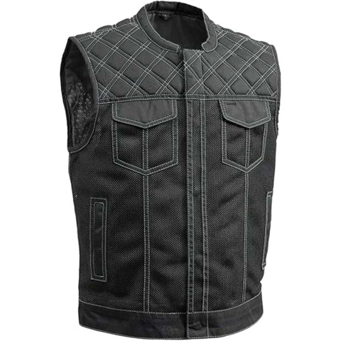 Downside Men Biker Vest Black & Color Trim Leather