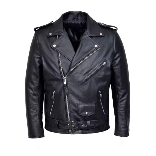 Men's Genuine Cowhide Leather Retro Biker Jacket by Reclaimed Vintage