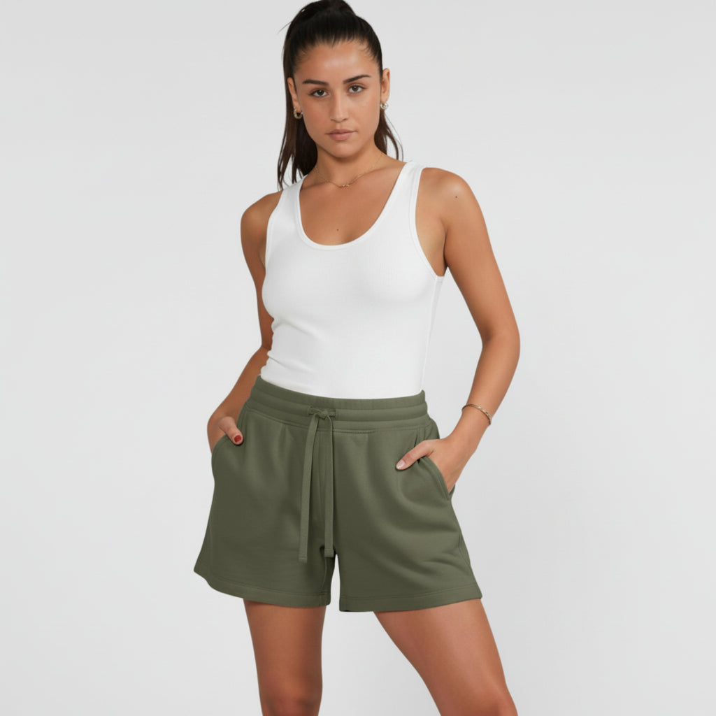 Olive Green Women Lounge Shorts with Drawstring