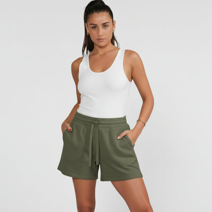 Olive Green Women Lounge Shorts with Drawstring