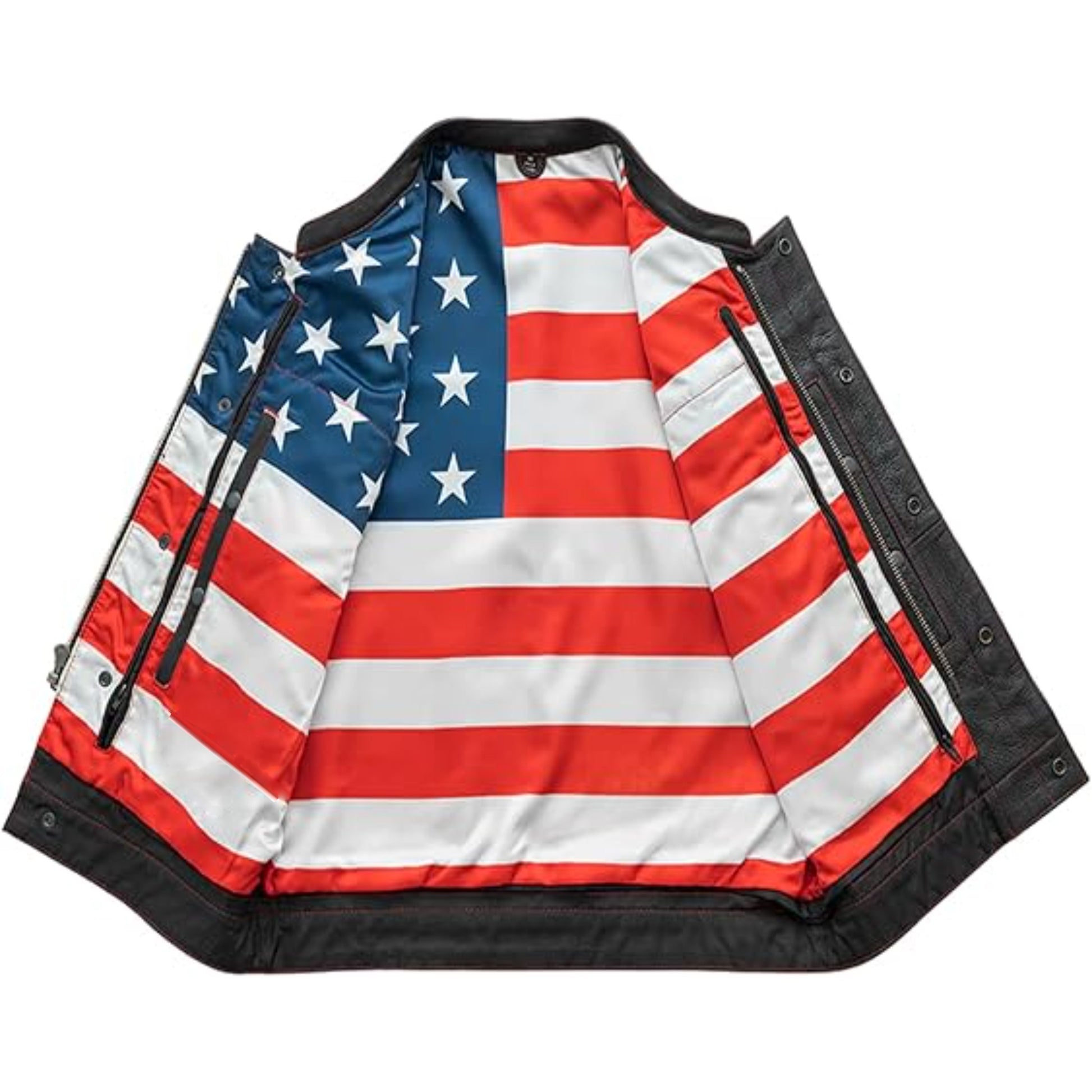 Jacket with American flag design on a white background