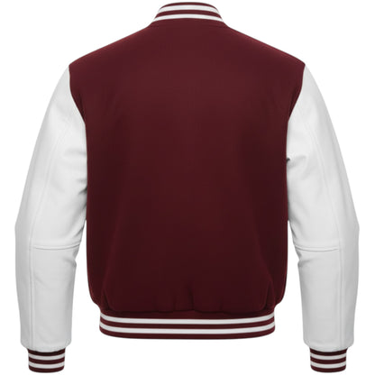 Premium Wine Red & White Varsity Letterman Athletic Bomber Jacket