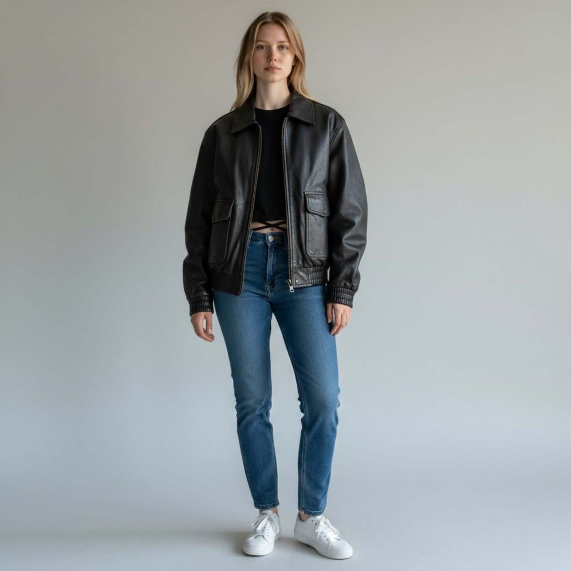 Women Vintage 90s Oversize Genuine Leather Bomber Jacket