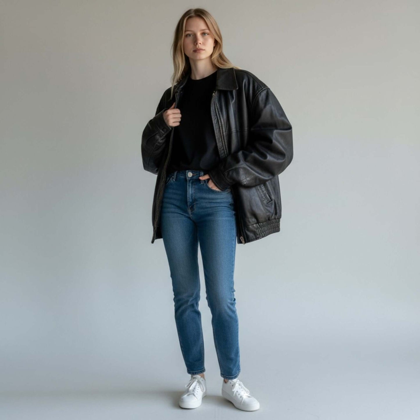 Authentic 90s Women Leather Bomber Vintage Flair
