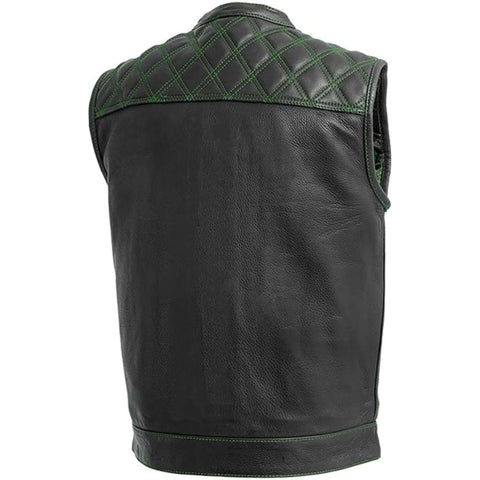Downside Men Biker Vest Black & Color Trim Leather