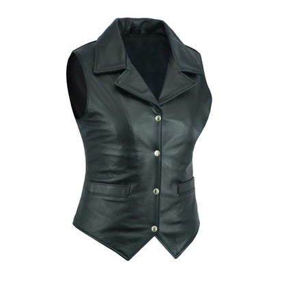 Black leather vest with buttons on a white background