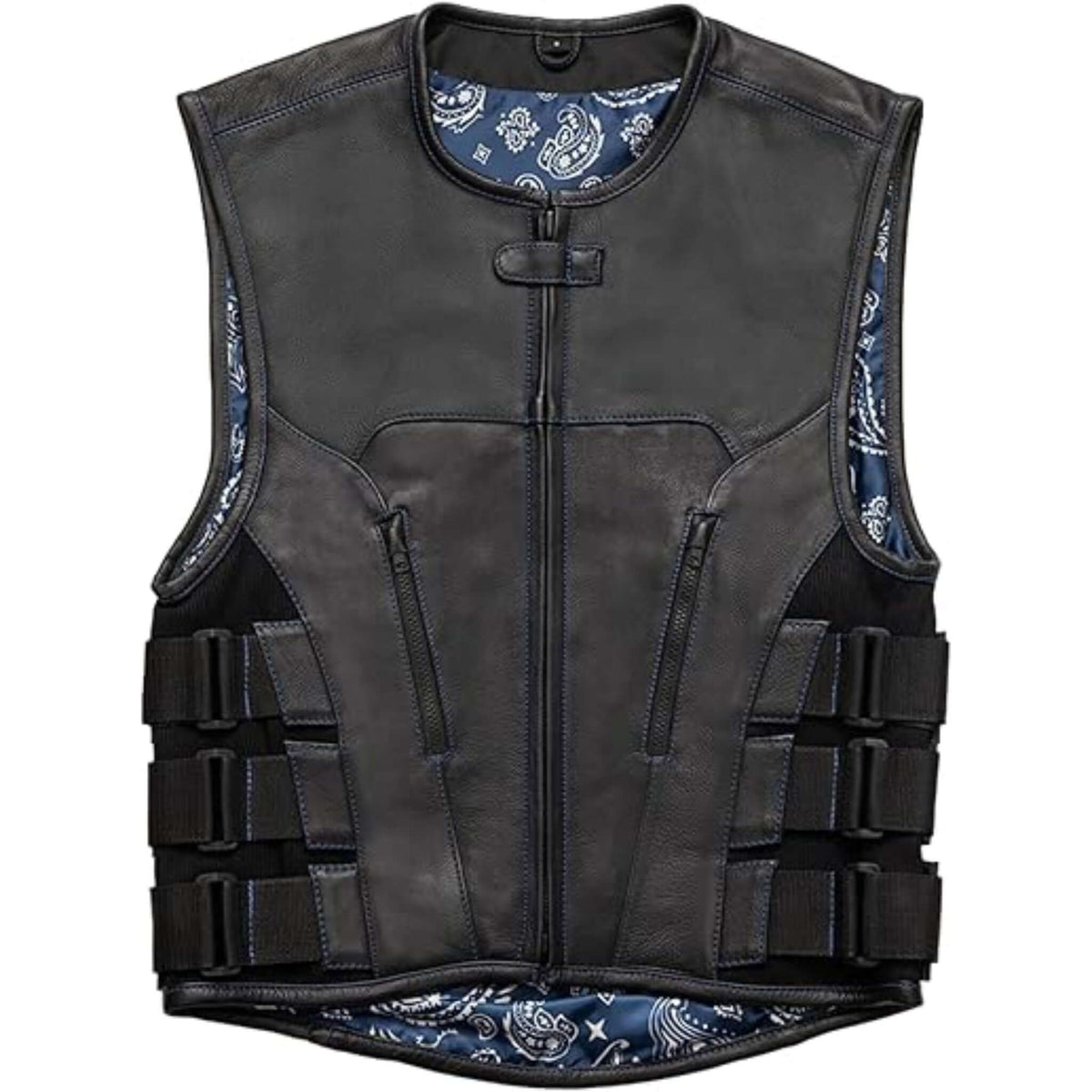 Men Riding Club Style Tactical Leather Motorcycle Vest 